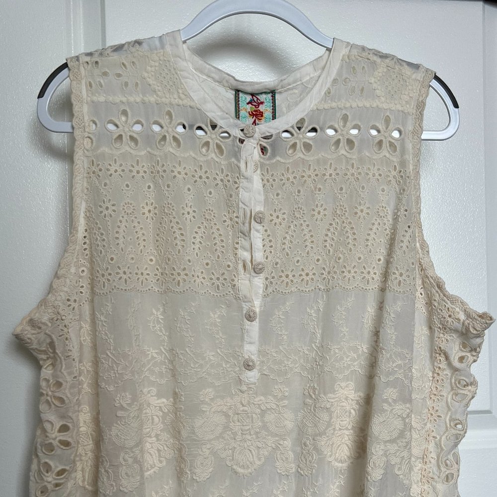 Johnny Was Sleeveless White on White Embroidered Top * Size XXL
